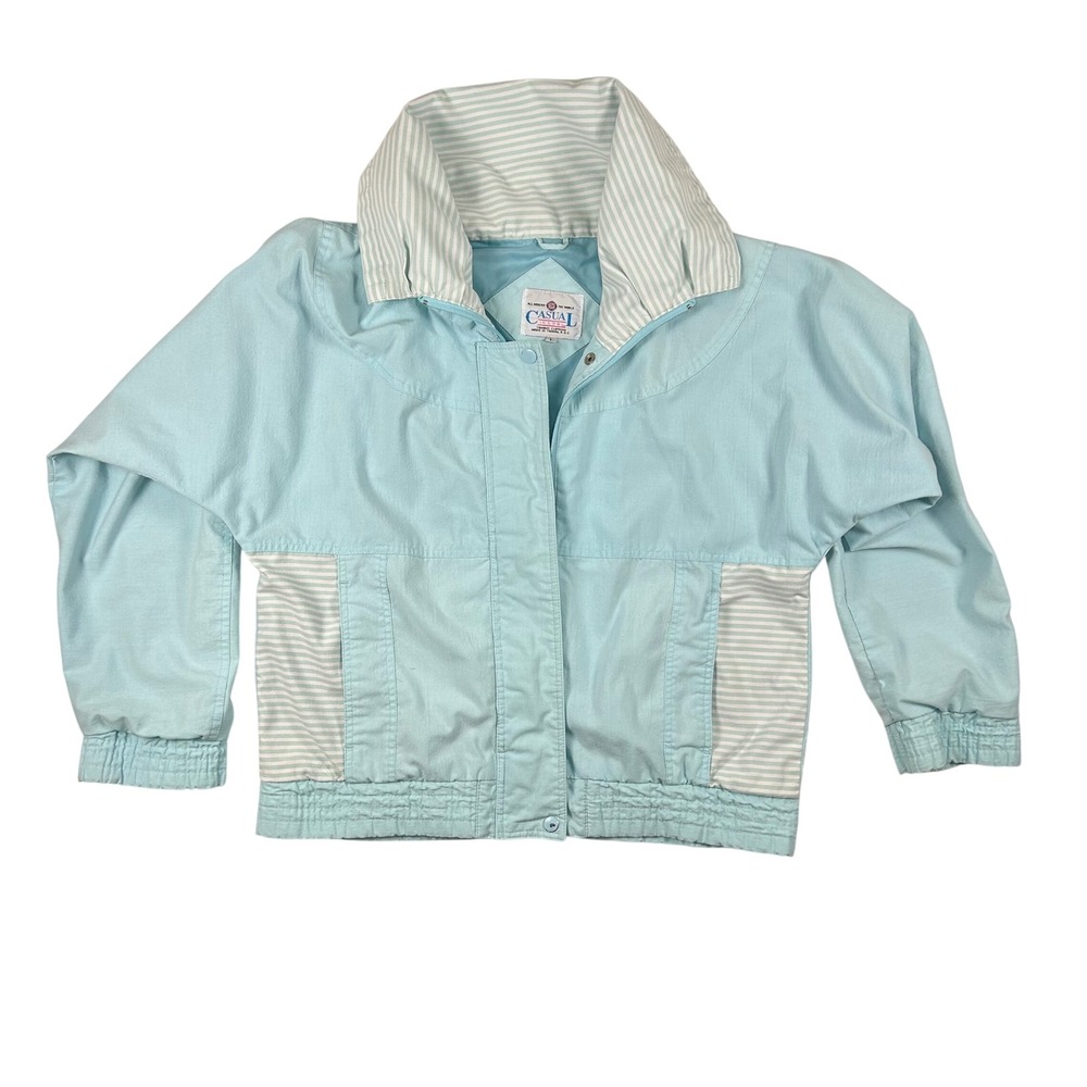 Casual Club Pastel Blue Striped Collar Lightweight‎ Jacket Women's Size L
